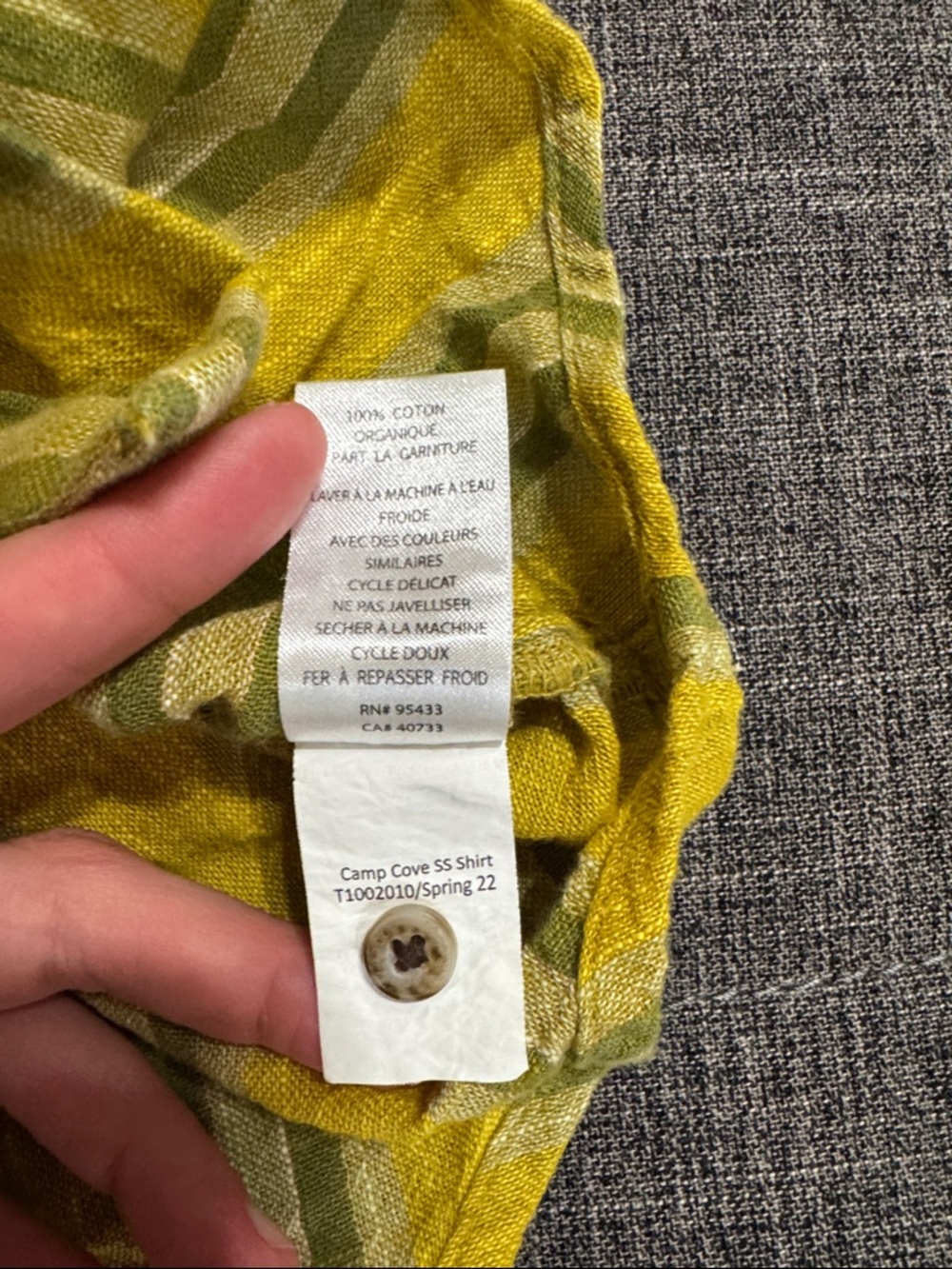 Toad&Co Camp Cove Shirt XS Yellow Green Stripe Organic Cotton Gauze Resort - Picture 6 of 7
